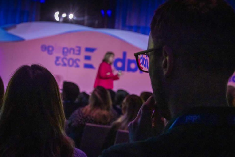 Attendees watching Google's Engage session